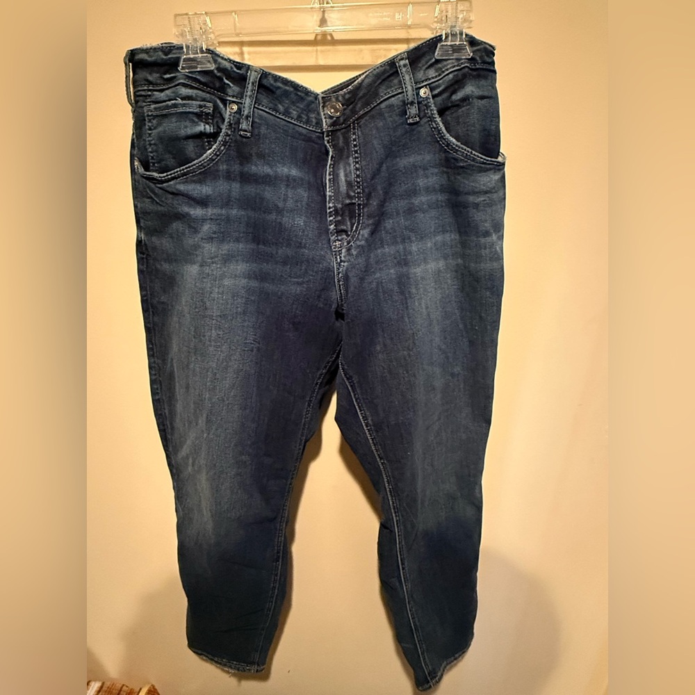 Silver Boyfriend Jeans Dark Blue Jeans